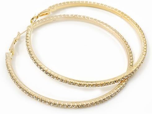 Большие тонкие австрийские серьги-кольца Avalaya с кристаллами Swarovski в позолоте, диаметр 6 см V2466 фото Большие тонкие австрийские серьги-кольца Avalaya с кристаллами Swarovski в позолоте, диаметр 6 см V2466 фото