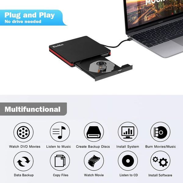 Зовнішній CD-привід Rioddas / портативний USB 3.0 CD/DVD +/-RW привід G4321 фото Зовнішній CD-привід Rioddas / портативний USB 3.0 CD/DVD +/-RW привід G4321 фото