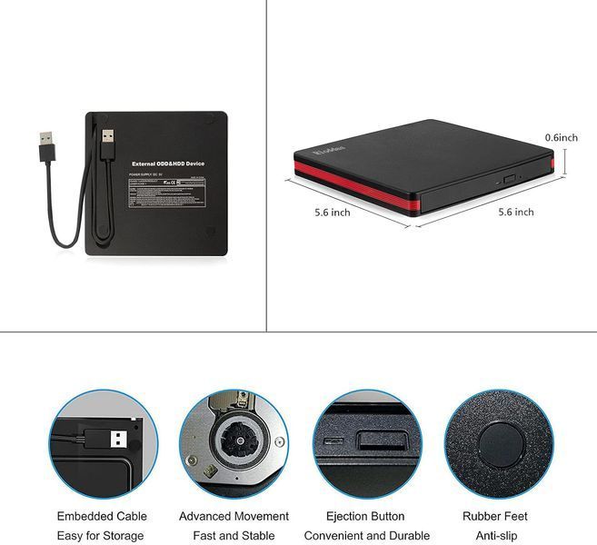 Зовнішній CD-привід Rioddas / портативний USB 3.0 CD/DVD +/-RW привід G4321 фото Зовнішній CD-привід Rioddas / портативний USB 3.0 CD/DVD +/-RW привід G4321 фото