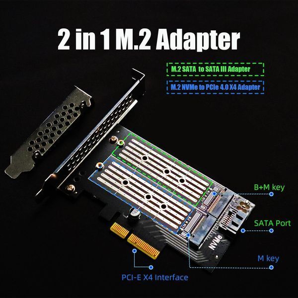Адаптер GLOTRENDS PA12 Dual M.2 SSD PCIe X4 без радиатора для одного M.2 NVMe SSD и одного M.2 SATA SSD G3273 фото Адаптер GLOTRENDS PA12 Dual M.2 SSD PCIe X4 без радиатора для одного M.2 NVMe SSD и одного M.2 SATA SSD G3273 фото