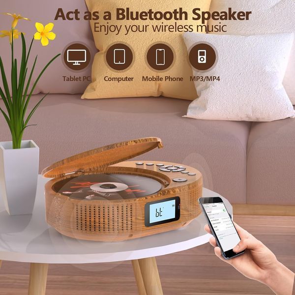 Портативный CD-проигрыватель Arafuna и Bluetooth-колонка 2 в 1 с пультом дистанционного управления и FM-радио G4275 фото