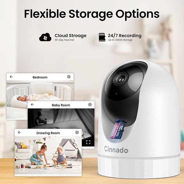 Внутрішня камера відеоспостереження Cinnado WiFi, нічне бачення, огляд 360&deg; 1264-1 фото
