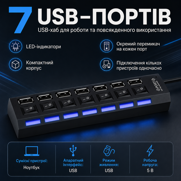 Портативний USB-хаб з LED-індикаторами для ноутбуків G5746 фото