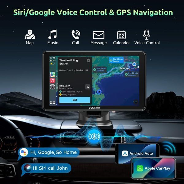 Автомобильный IPS-дисплей/монитор ESSGOO 7 дюймов с Apple CarPlay и Android Auto G4207 фото