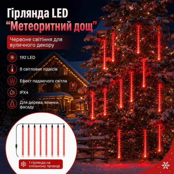 Вулична світлодіодна гірлянда &laquo;Метеоритний дощ&raquo; червона, 192 LED G5801 фото