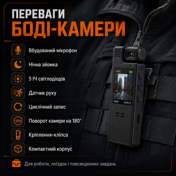 Нагрудна відеокамера BodyCam з датчиком руху і нічним режимом G5722 фото