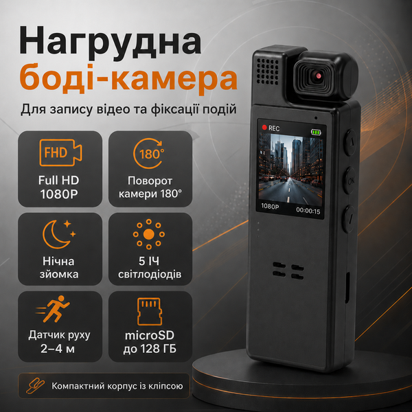 Нагрудна відеокамера BodyCam з датчиком руху і нічним режимом G5722 фото