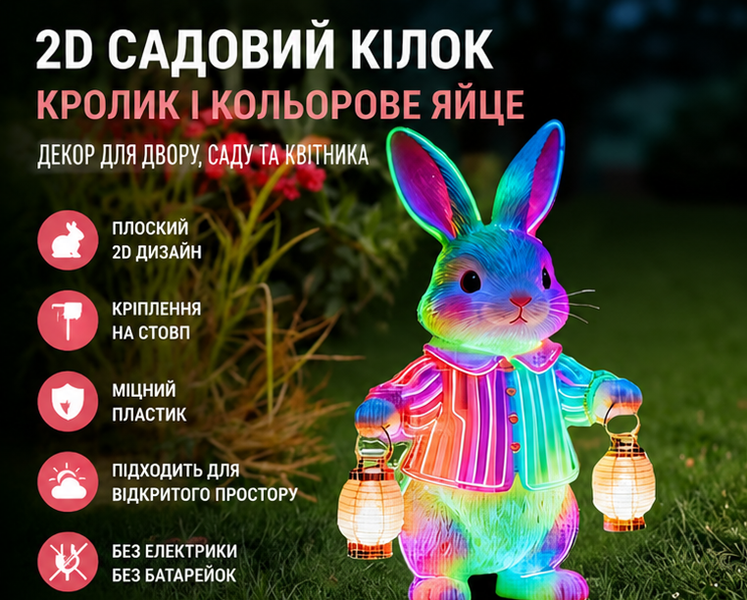 Садовий декор у формі кролика з кольоровим яйцем G5581 фото