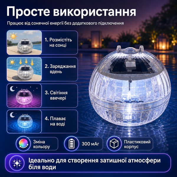 Плаваючі LED-ліхтарі на сонячній батареї для басейну G5665 фото
