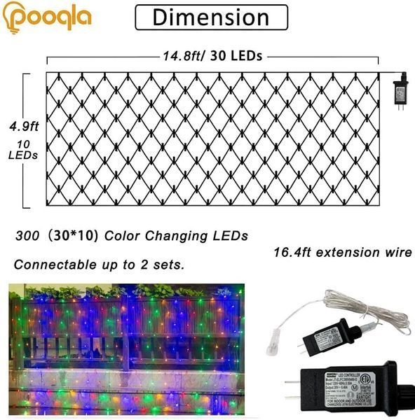 Різнокольорова сітчаста гірлянда для вулиці Pooqla 450х150см G5122 фото Різнокольорова сітчаста гірлянда для вулиці Pooqla 450х150см G5122 фото