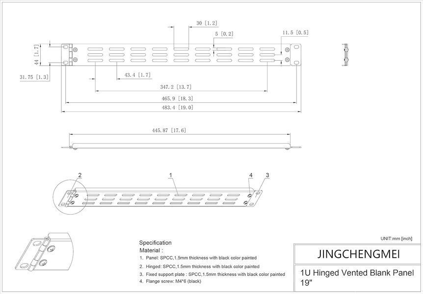 Заглушка 19" 1U с петлей и вентиляцией для серверной стойки Jingchengmei V2183 фото Заглушка 19" 1U с петлей и вентиляцией для серверной стойки Jingchengmei V2183 фото